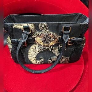 Debbie Brooks Day Shoulder, Snake, Safari Croc Structured Black Italian LEATHER